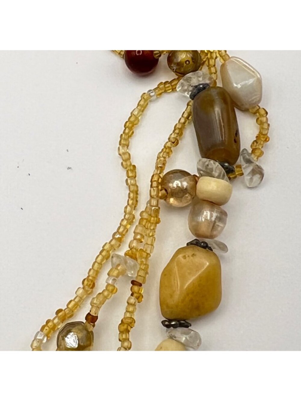 Multi Strand Quartz Glass Bead Necklace  Honey Amber Brown Cream 17-20.25" Boho - Picture 7 of 13